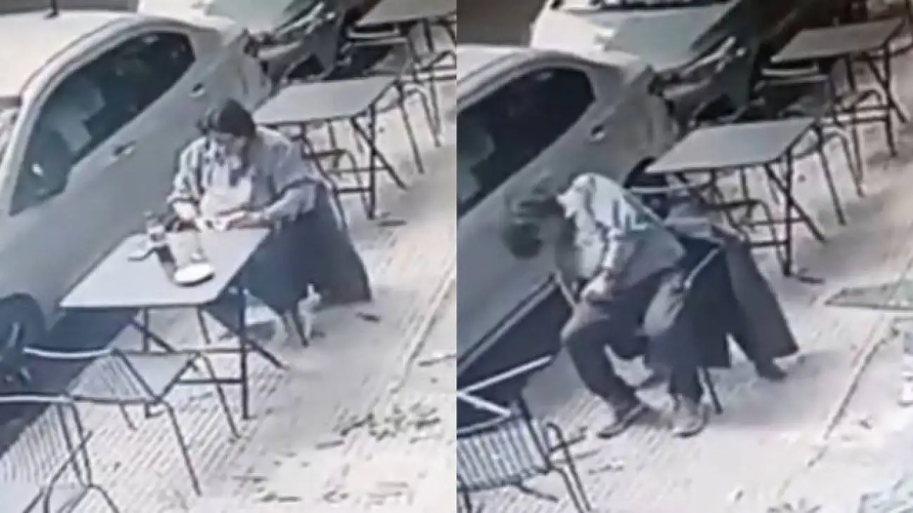 ویدیو  -  لحظه ناگوار سقوط شیشه از ارتفاع بالا روی سر یک مشتری در کافه