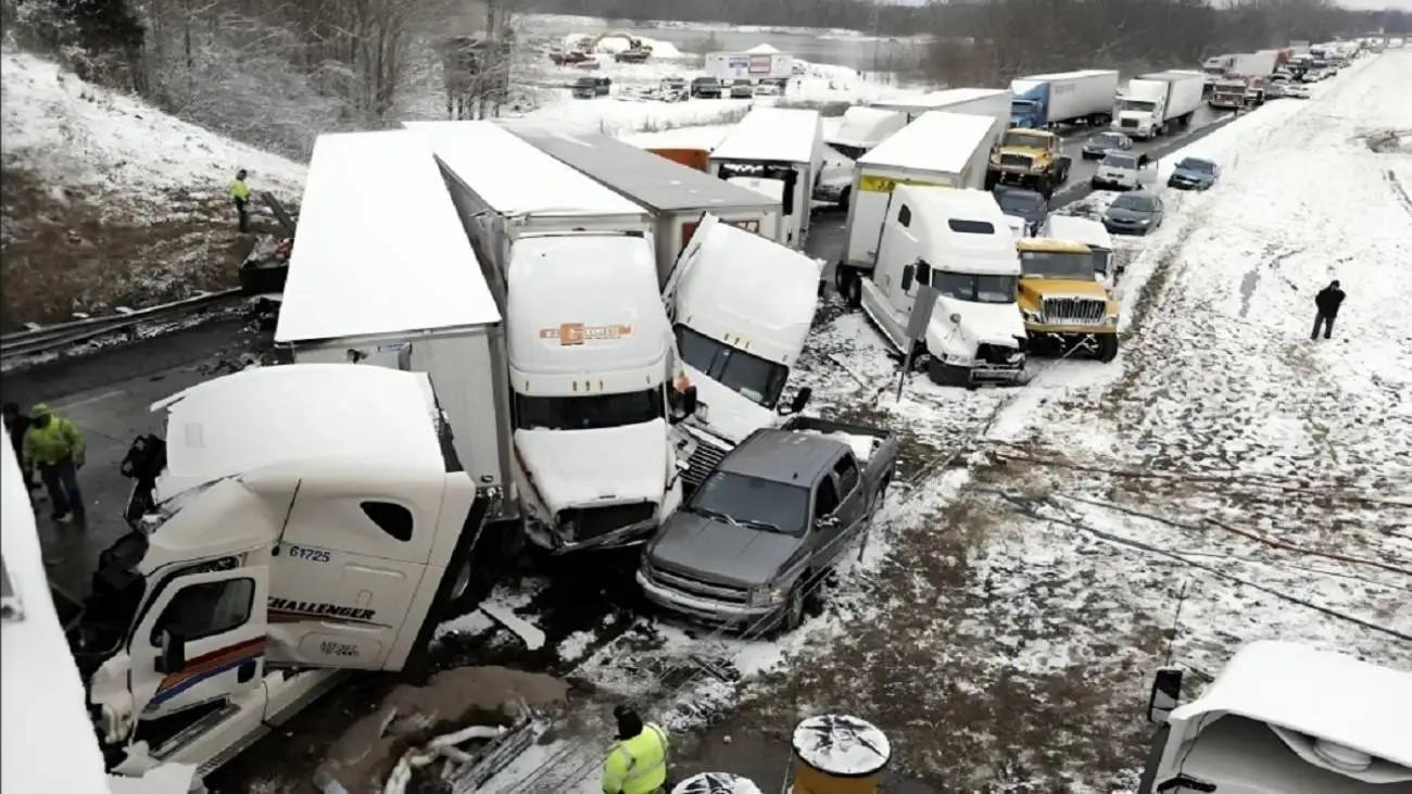 ویدیو  -  تصادف زنجیره ای بر اثر کولاک در آمریکا