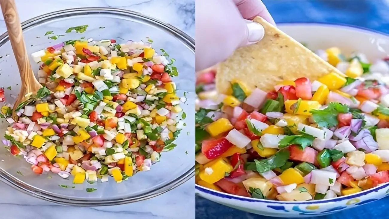 سالسا میوه با چیپس ذرت ؛ ساده ، رنگی و دوست داشتنی