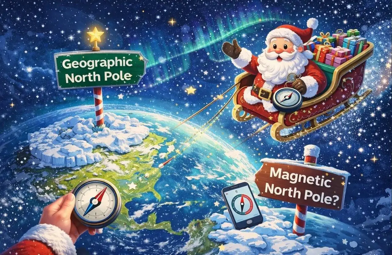 وقتی دو قطب شمال داریم! - راز مسیریابی بابانوئل در دنیایی با دو قطب شمال