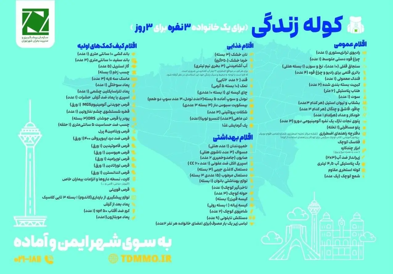 تهیه کوله زندگی برای یک خانواده سه نفره