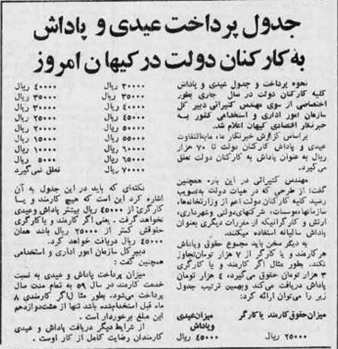 45 سال قبل عیدی کارمندان و کارگران چقدر بود؟ - عکس