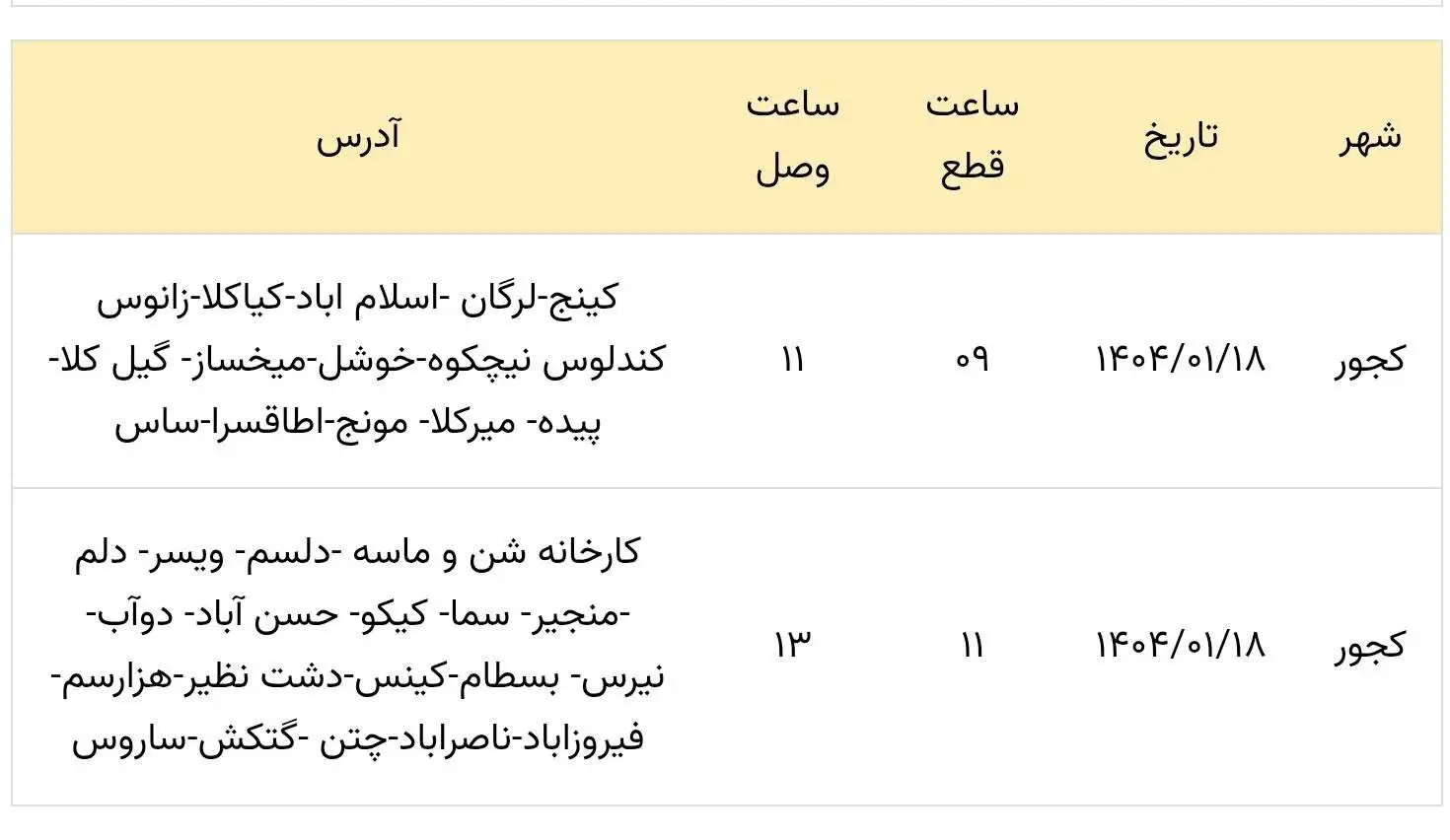 انتشار جدول خاموشی ها در سال 1404 - برق این مناطق قطع می شود