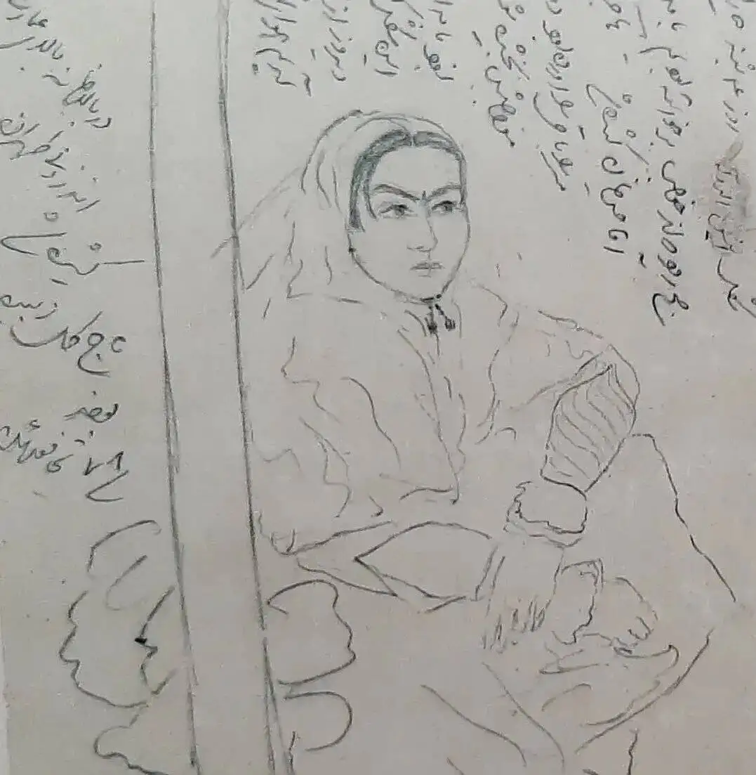 نقاشی جالب ناصرالدین شاه از یکی از زنان حرم سرا