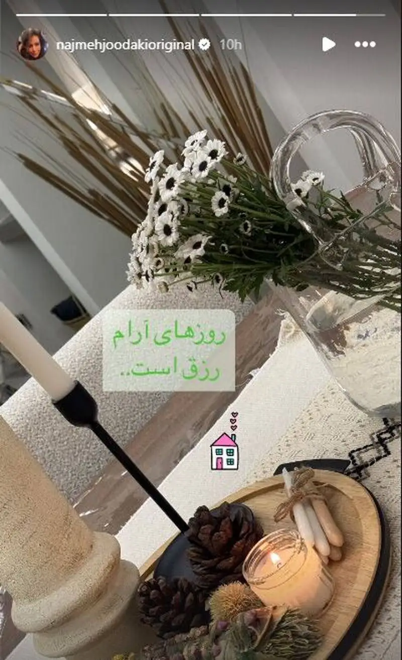 بررسی دکوراسیون شیک خانه نجمه جودکی با گلدان شیشه ای خاص روی میزش + عکس 