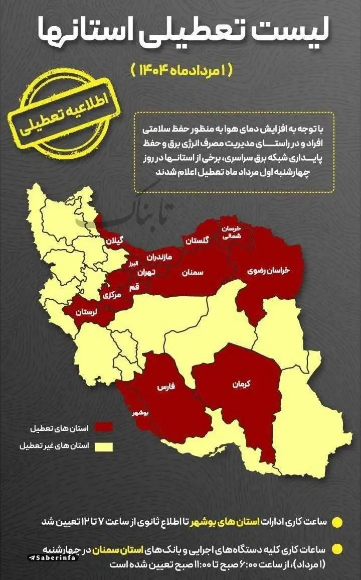 اینفوگرافیک - کدام استان ها چهارشنبه تعطیل هستند؟