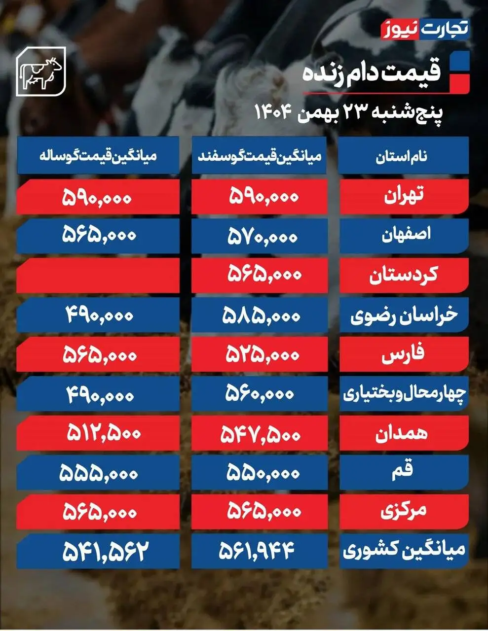 قیمت دام زنده امروز پنجشنبه 23 بهمن 1404 - گوسفند در این منطقه ارزان تر است + جدول