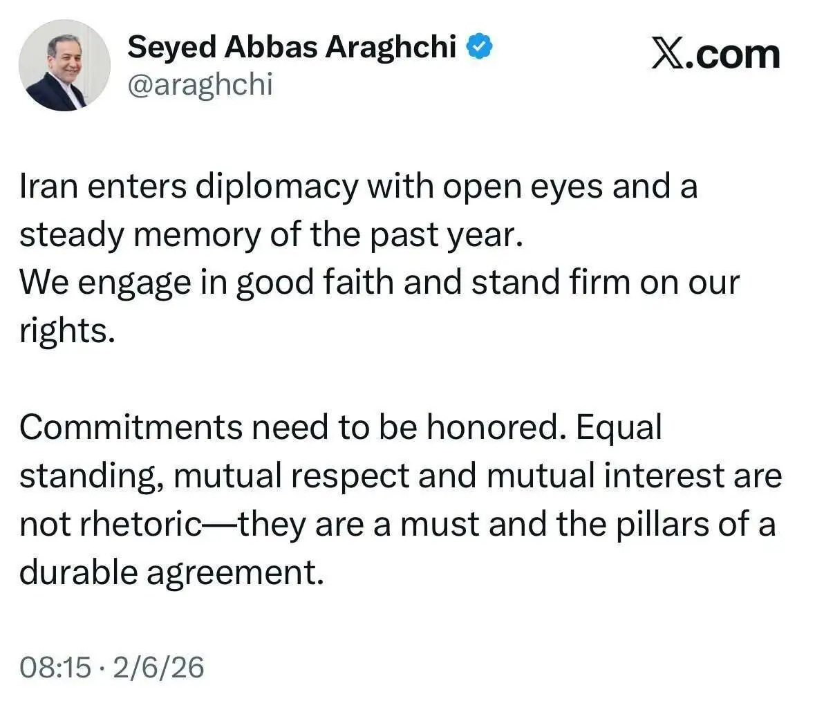 پیام عراقچی پیش از شروع مذاکرات