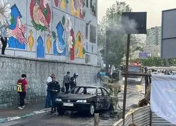 آتش سوزی پژو 405 جلوی چشم همه در اتوبان مدرس - عکس