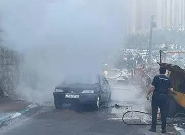 آتش سوزی پژو 405 جلوی چشم همه در اتوبان مدرس - عکس