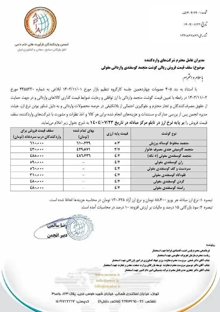 قیمت گوشت وارداتی در فروشگاه های زنجیره ای اعلام شد - گران تر از این قیمت نخرید